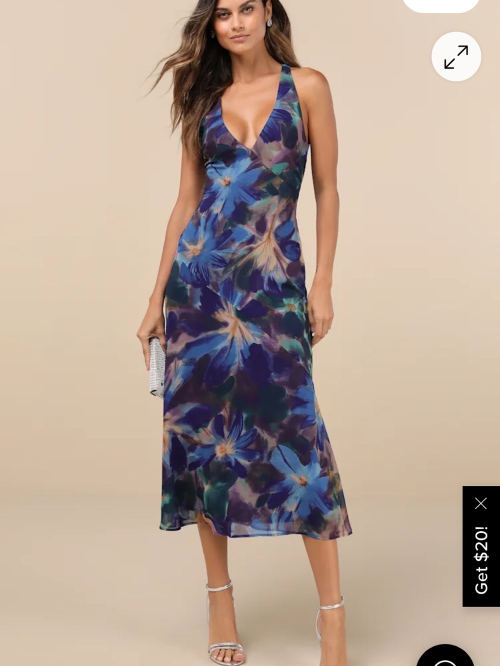 Lulus Delight in Elegance Navy Blue Multi Floral Halter Midi Dress